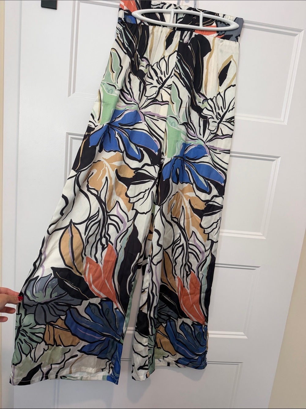 Elan Floral Wide Leg Palazzo Pants in White, Blue, Green & Coral